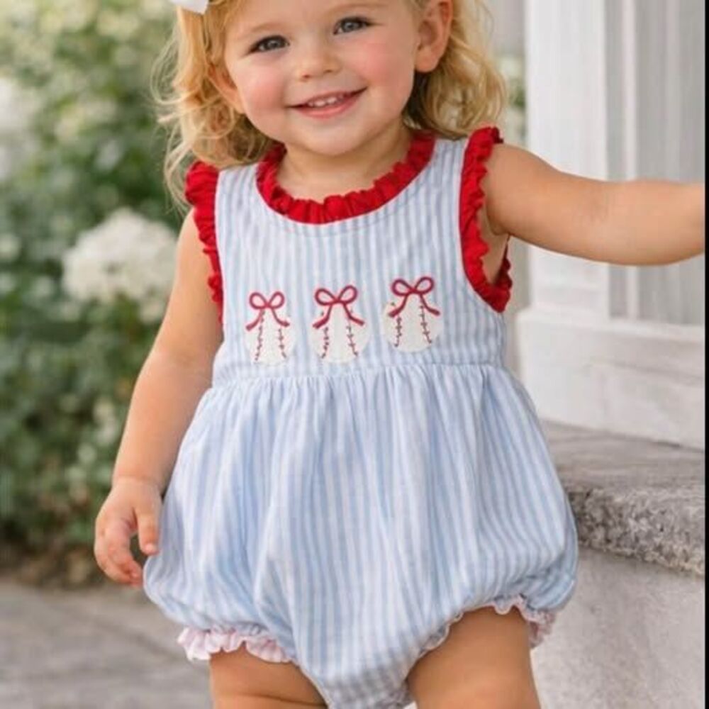 E169 NWT boutique girl baseball bubble ⚾️ Size 3/6 and 6/12